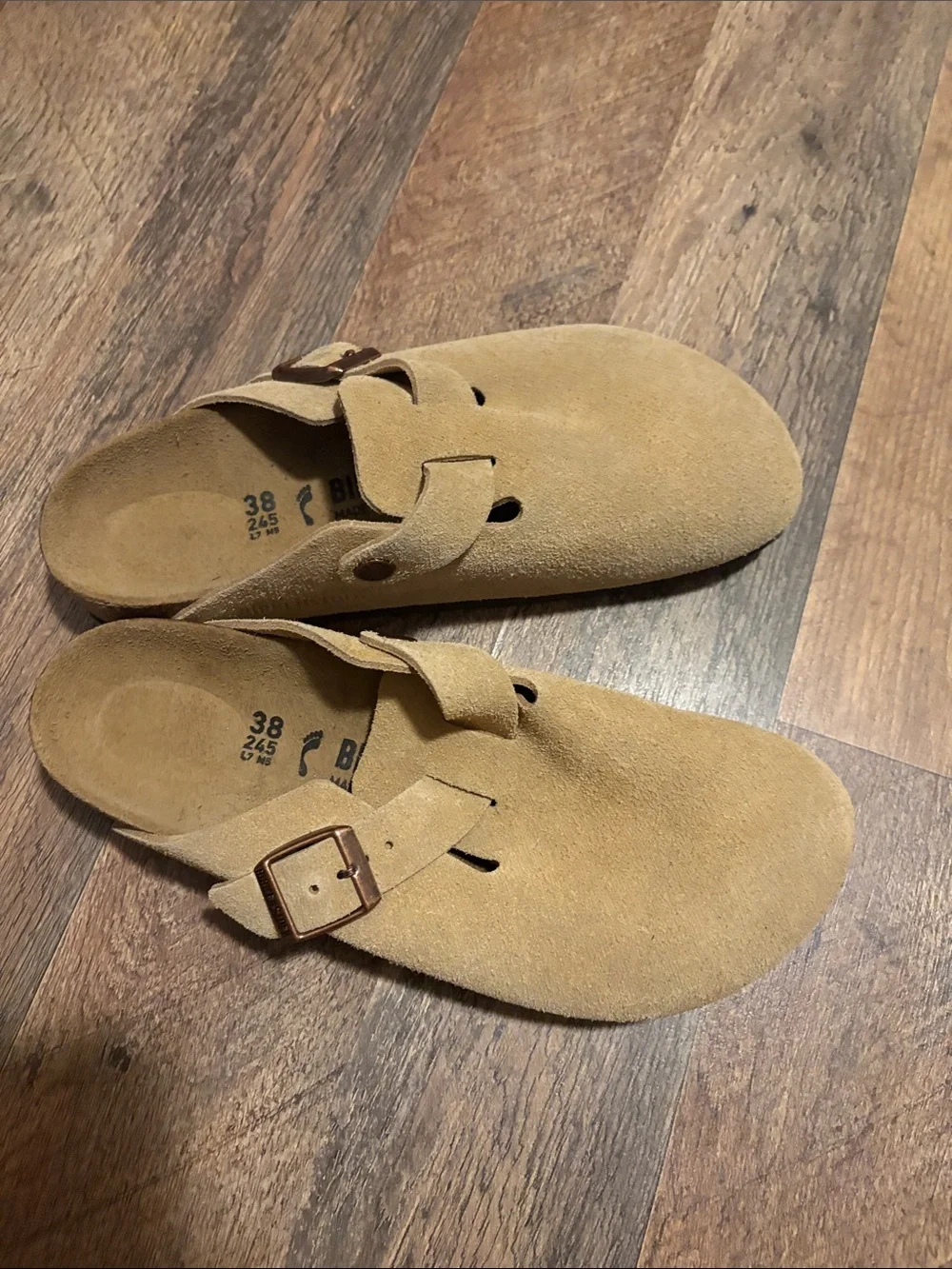 Birkenstock Bostons Tan Suede Slip-On Clogs in Camel - Picture 12 of 14